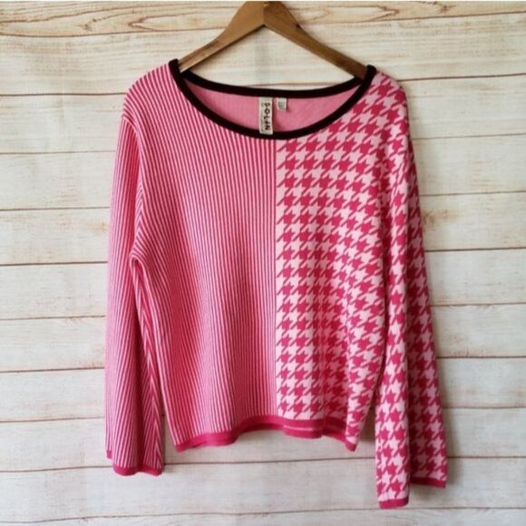 Anthro Dolan Knit Lounge Bell Sleeve Striped/Houndstooth Sweater - Picture 4 of 10